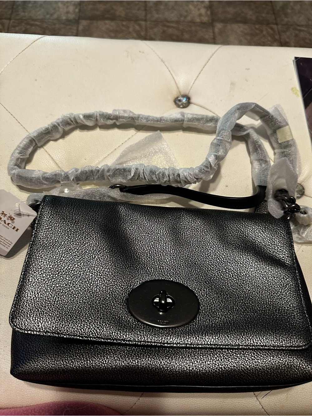 Coach Pebbled Leather Turnlock Crossbody Gunmetal purse